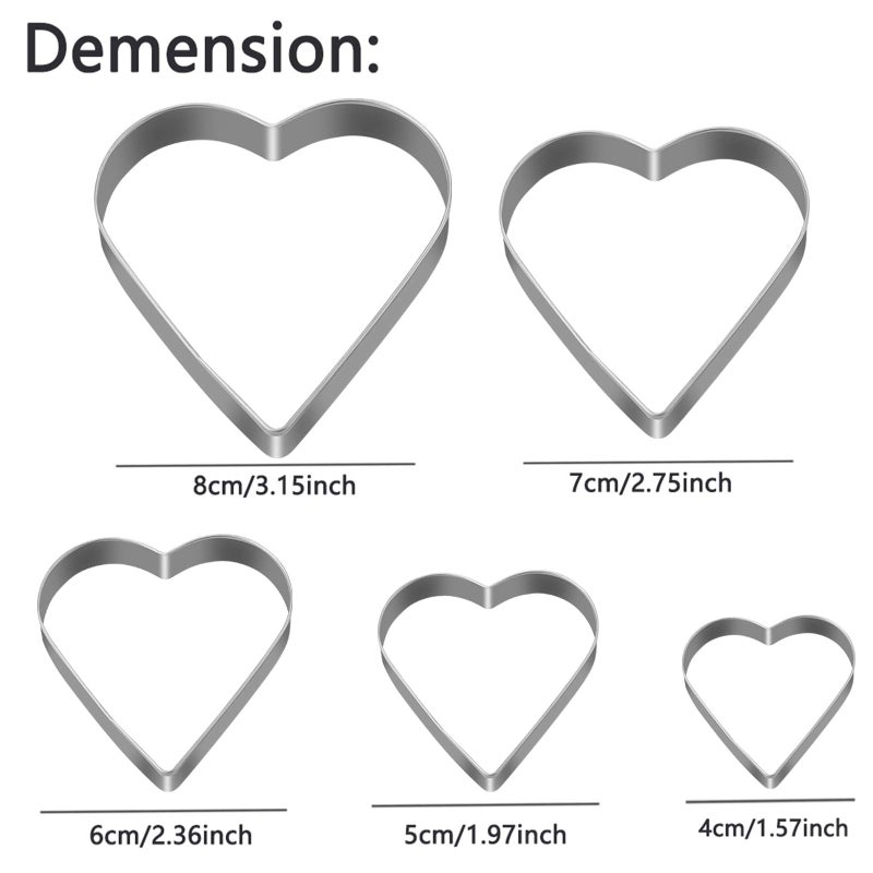 Tmflexe Love Heart Cookie Cutter Set Pack of 5 Valentines Day Heart Biscuit Cutter for Sandwiches, Pastries, Fruit and Cakes Birthday, Wedding Baking Tools - Image 2